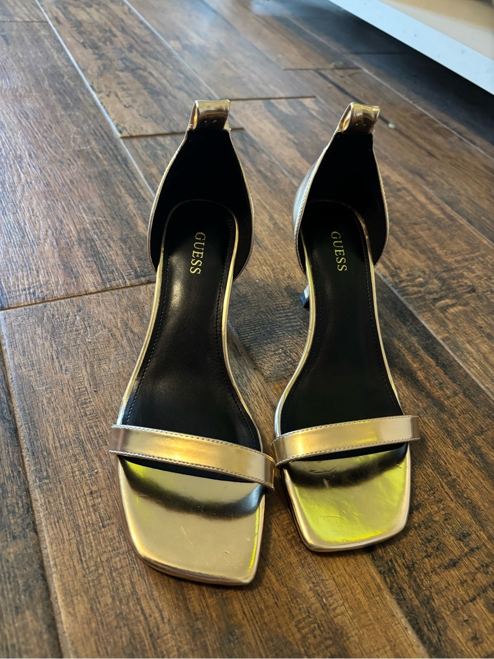 GUESS Metallic Gold Open-Toe Ankle Strap Heels